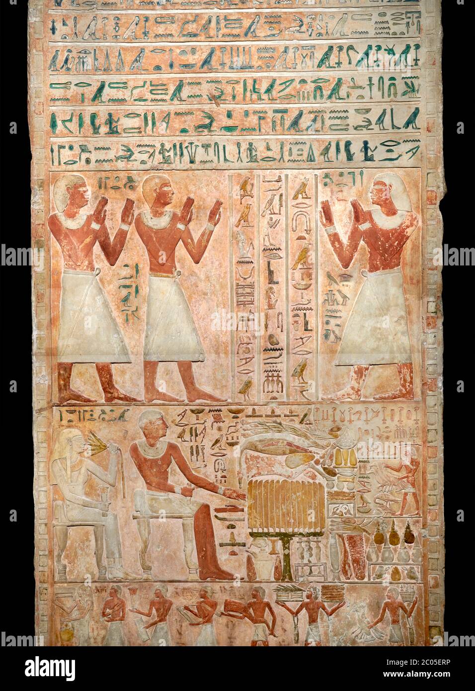 Antica stele egiziana di sovrintendente del cancelliere Meru, calcare, Regno di mezzo, XI dinastia, (2009-1959 a.C.), Abydos o Tebe, Muse egiziana Foto Stock