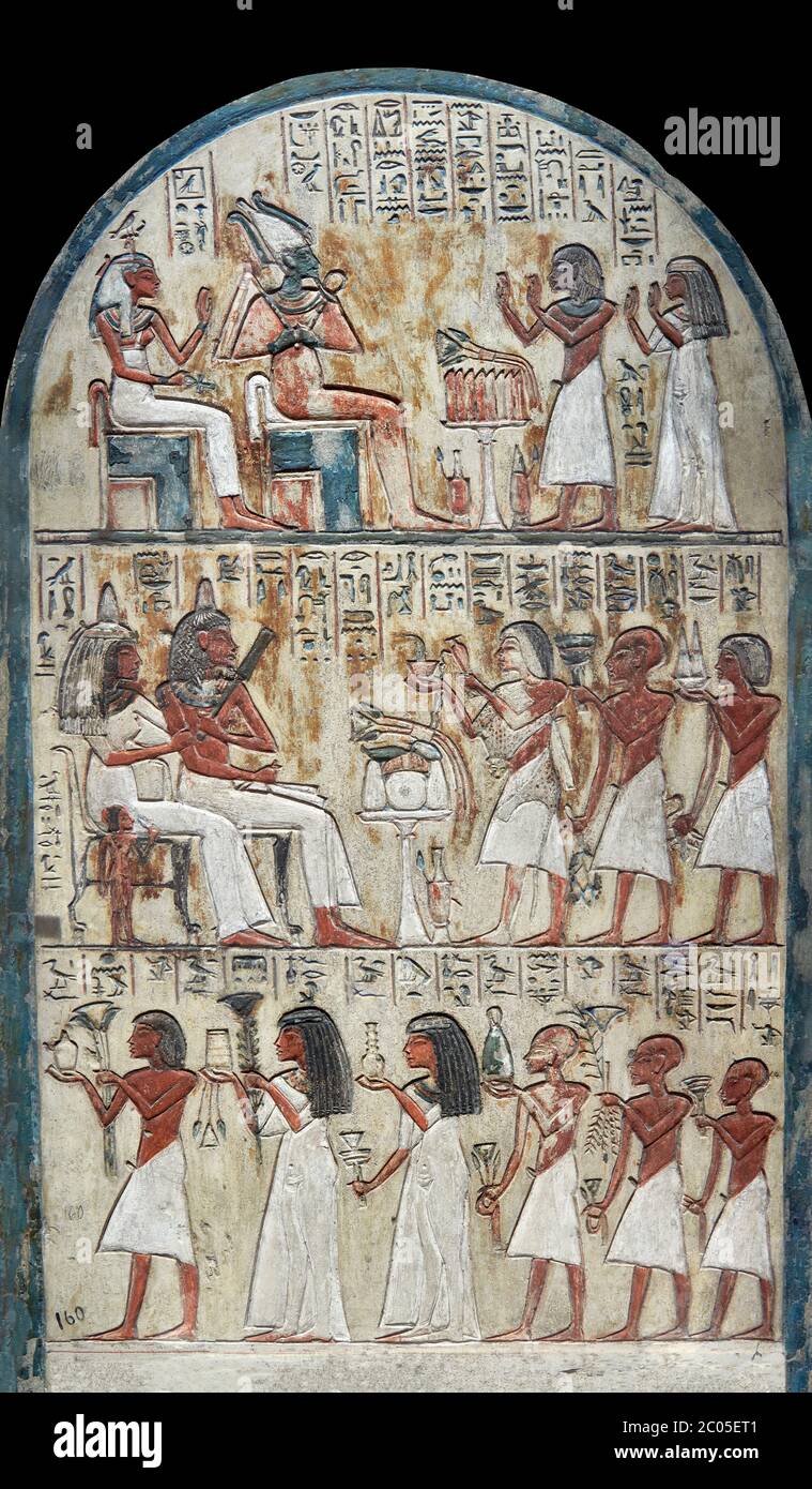 Antica stele funeraria egiziana del pittore Maya, calcare, nuovo Regno, XVIII dinastia, (1336-1292 a.C.), Deir el-Medina, Museo Egizio, Torino. Guidato Foto Stock