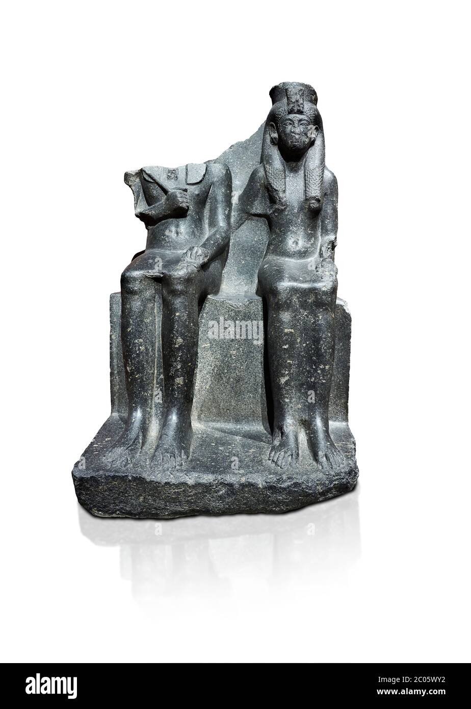 Antica statua egiziana del re Horemheb e sua moglie Mutnedjemet, grandiorite, nuovo Regno, XVIII dinastia, (1319-1292 a.C.), Karnak, Tempio di Amon. Egypt Foto Stock