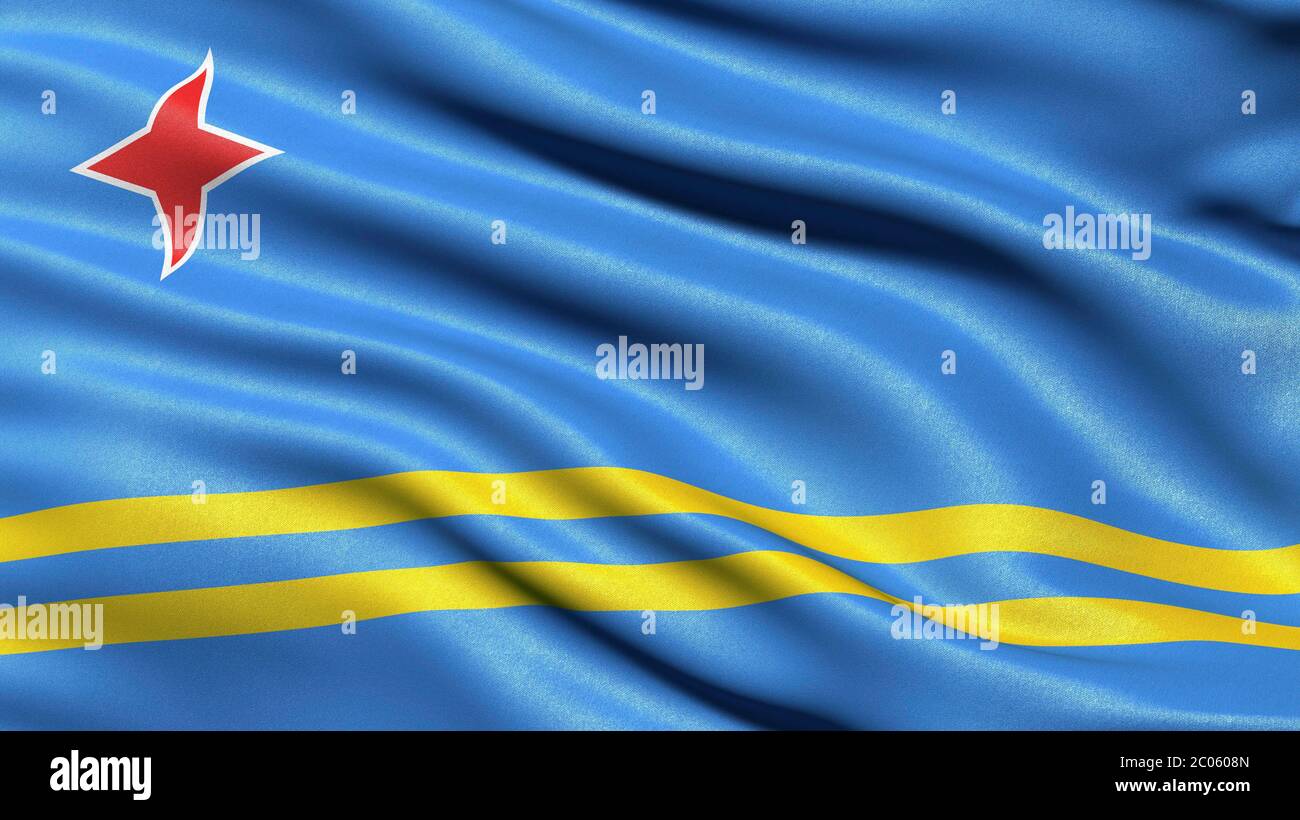 Rappresentazione 3D, bandiera ondulata di Aruba Foto Stock