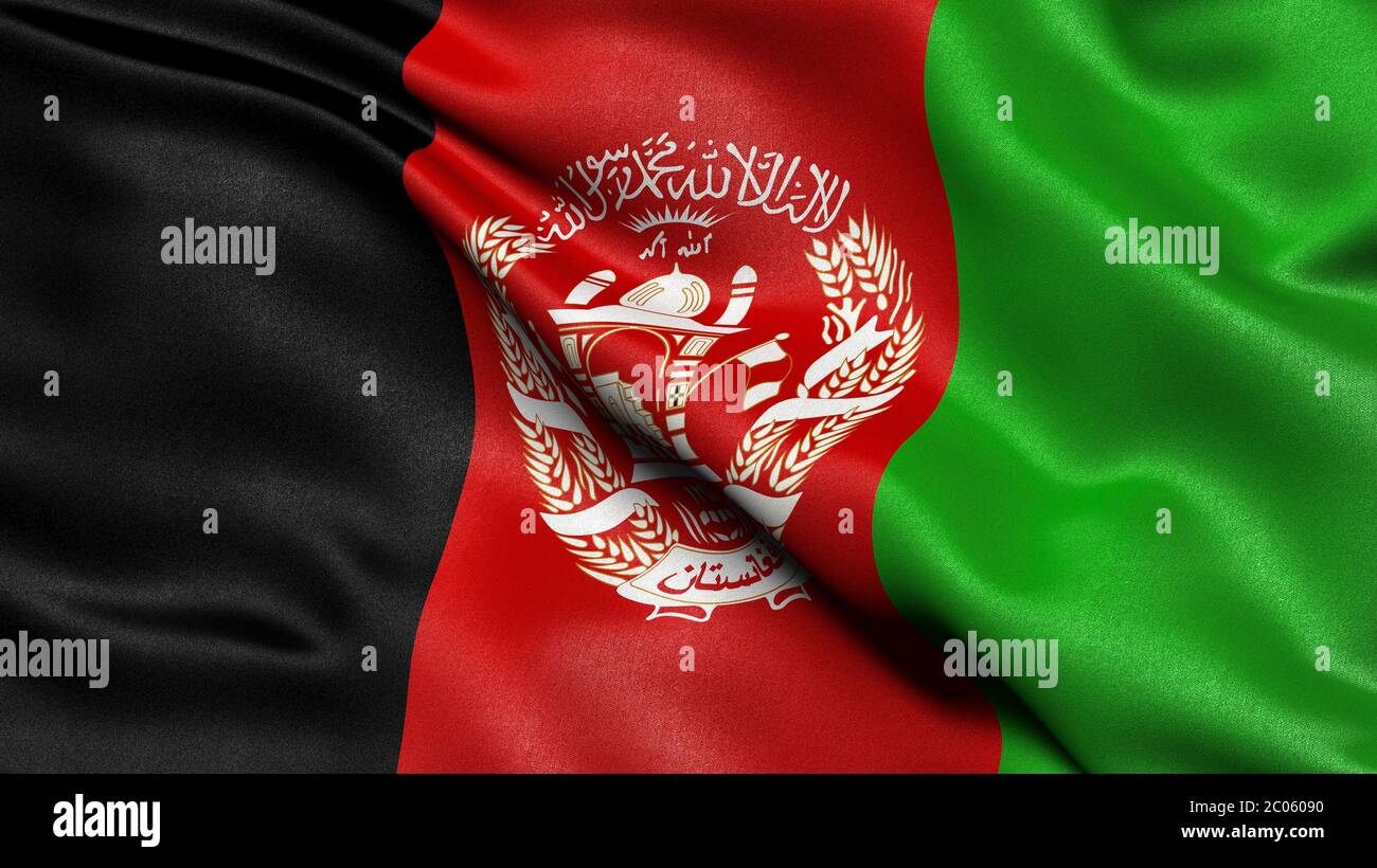 Rappresentazione 3D, bandiera ondulata dell'Afghanistan Foto Stock