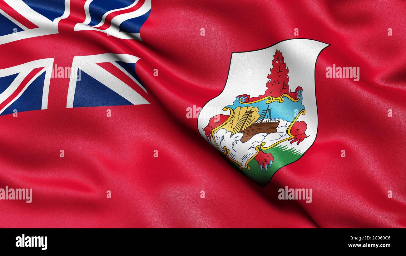 Rappresentazione 3D, bandiera ondulata delle Bermuda Foto Stock