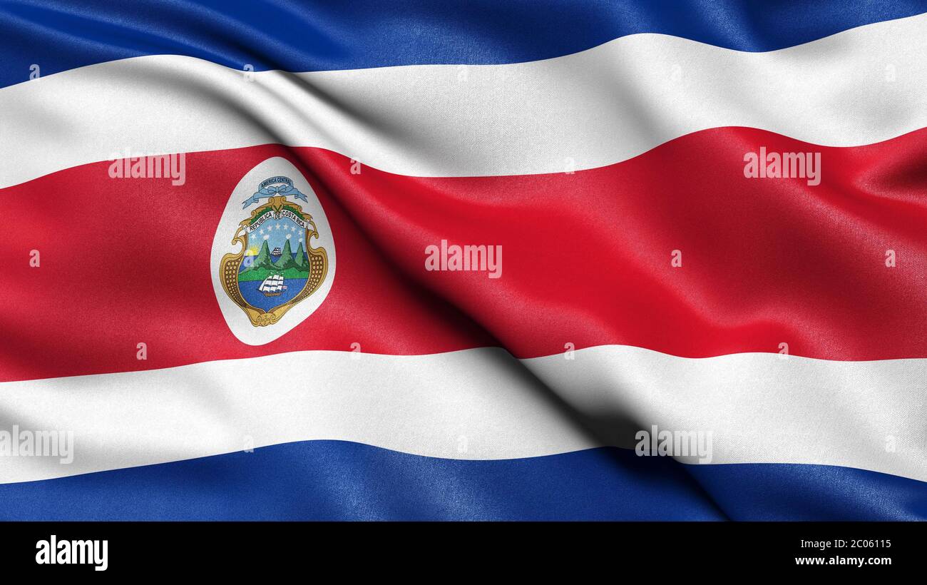 Illustrazione 3D della bandiera della Costa Rica che svela nel vento Foto Stock