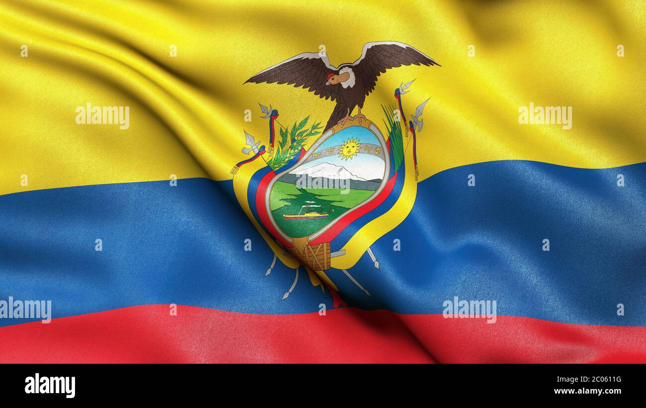 Illustrazione 3D della bandiera ecuadoriana che sventola nel vento, Ecuador Foto Stock