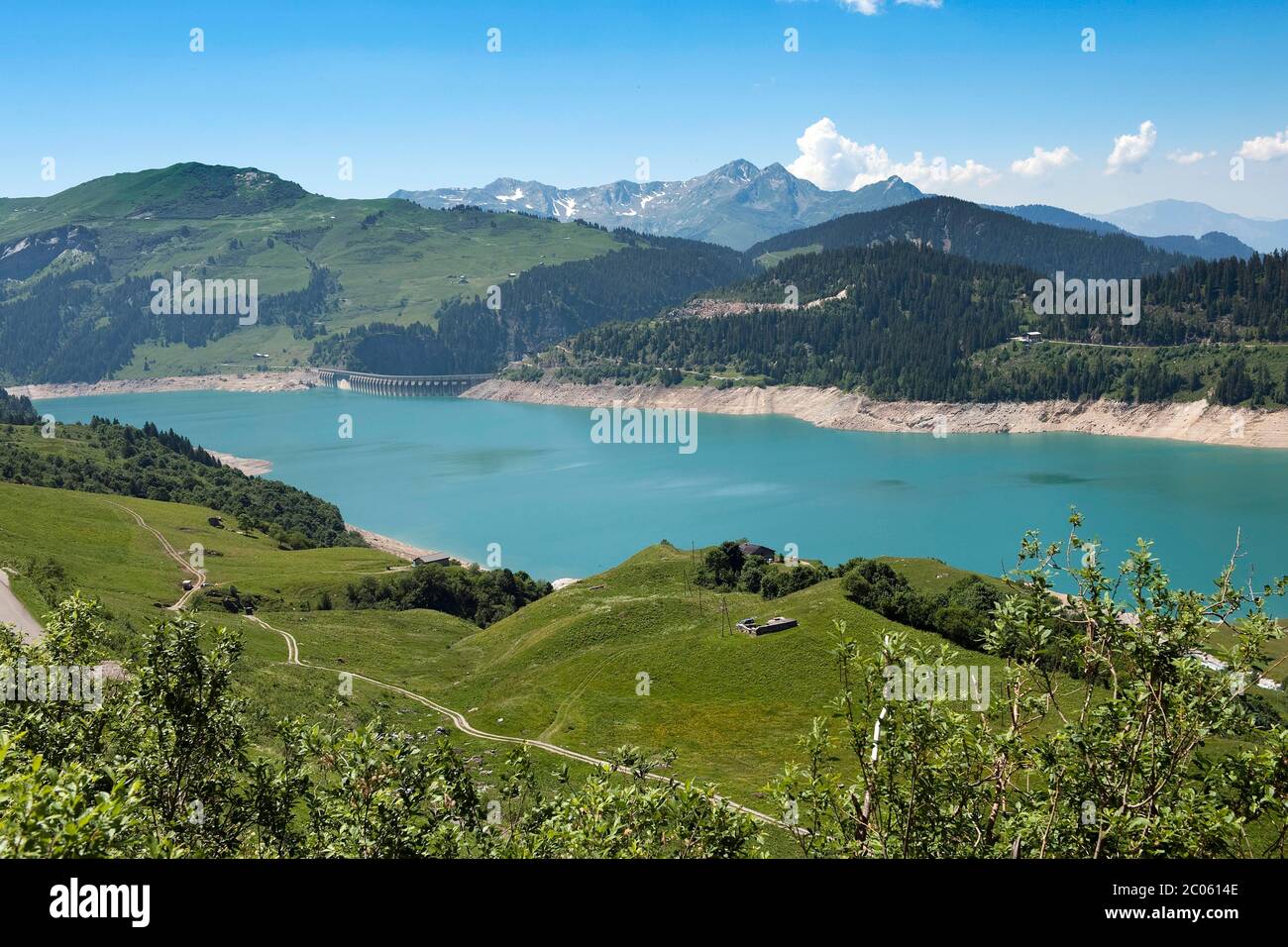 Lago Roselend, Cornet de Roselend, Beaufortain Massiccio, Savoia, Francia Foto Stock