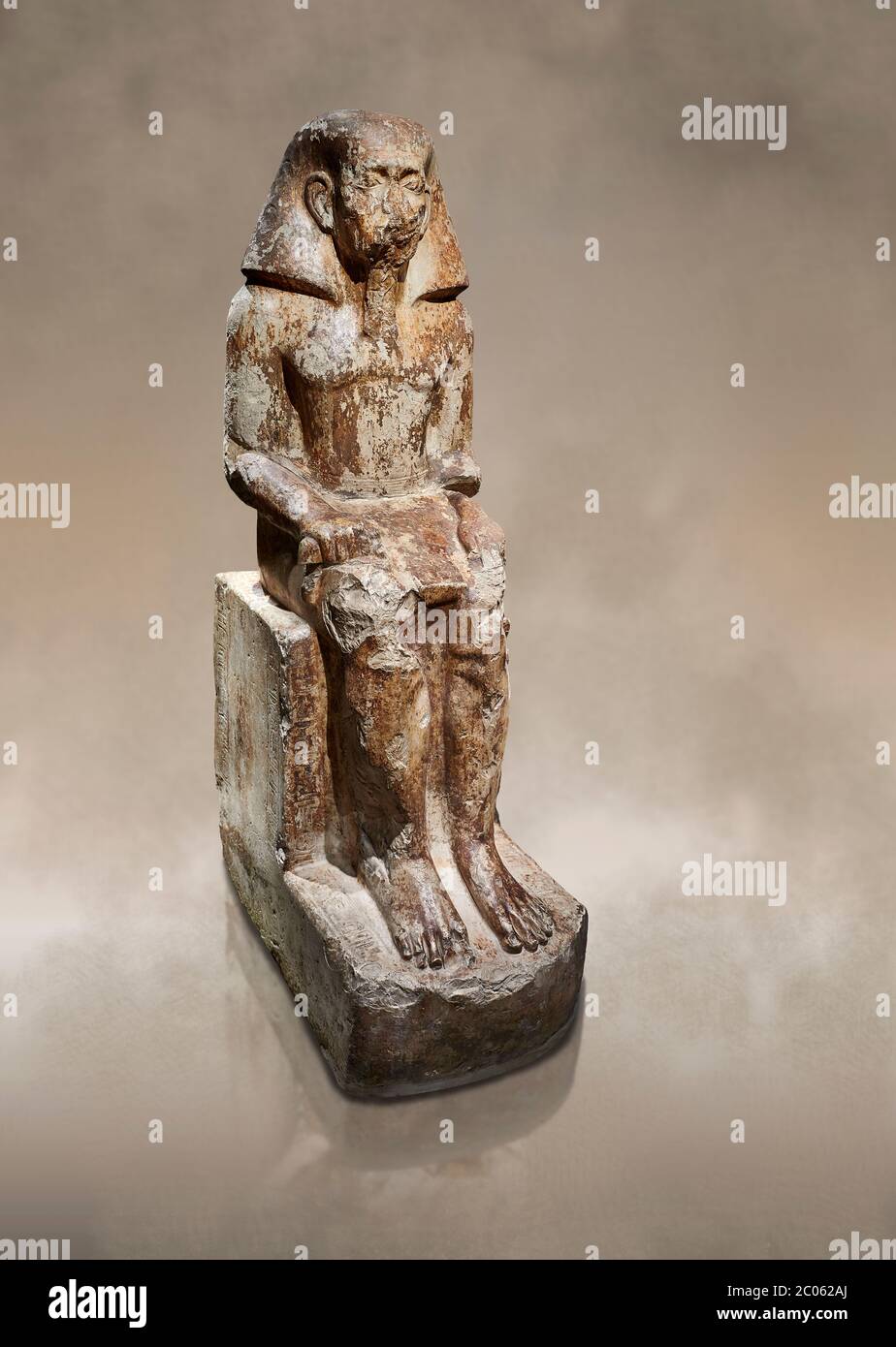 Antica statua egiziana di Wahka figlio di Neferhoptep, Regno di mezzo, XIII dinastia, (1760 a.C.), Qaw el-Kebir, Tomba 7. Museo Egizio, Torino. Questo esce Foto Stock