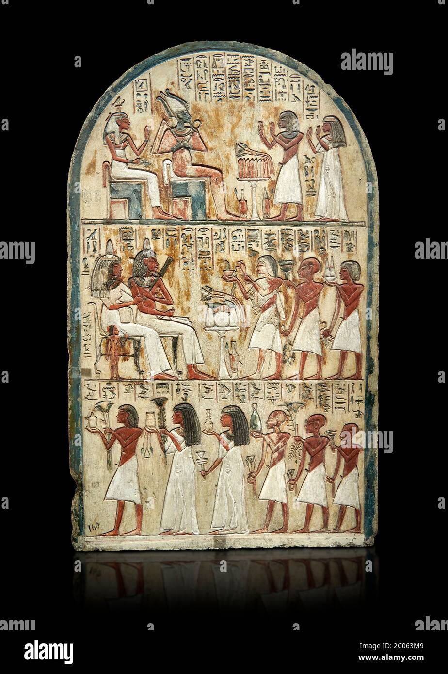 Antica stele funeraria egiziana del pittore Maya, calcare, nuovo Regno, XVIII dinastia, (1336-1292 a.C.), Deir el-Medina, Museo Egizio, Torino. Guidato Foto Stock