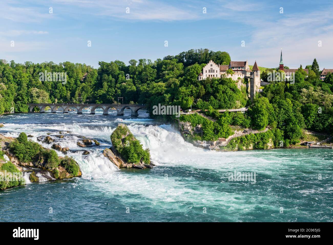 Cascate del Reno con Laufen Castello, a Sciaffusa, Cantone di Sciaffusa, Svizzera Foto Stock