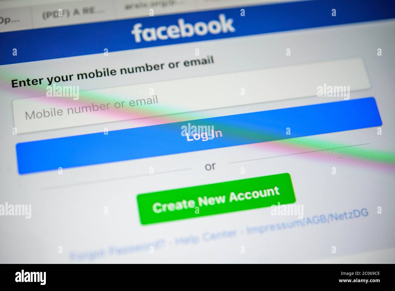 Facebook social network, home, logo, internet, screenshot, dettaglio Foto Stock