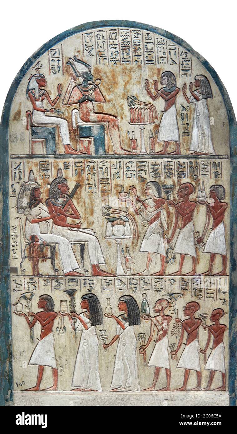 Antica stele funeraria egiziana del pittore Maya, calcare, nuovo Regno, XVIII dinastia, (1336-1292 a.C.), Deir el-Medina, Museo Egizio, Torino. . Drov Foto Stock