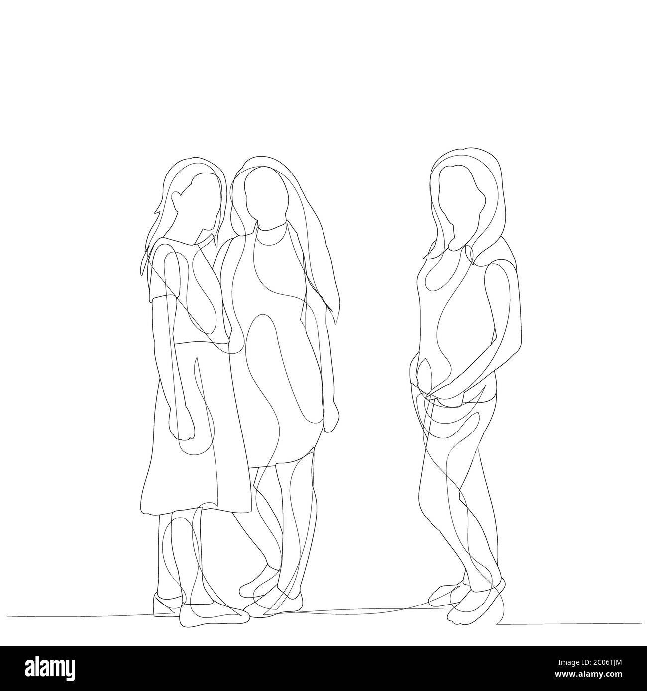 sfondo bianco, disegno di linea di una ragazza Illustrazione Vettoriale