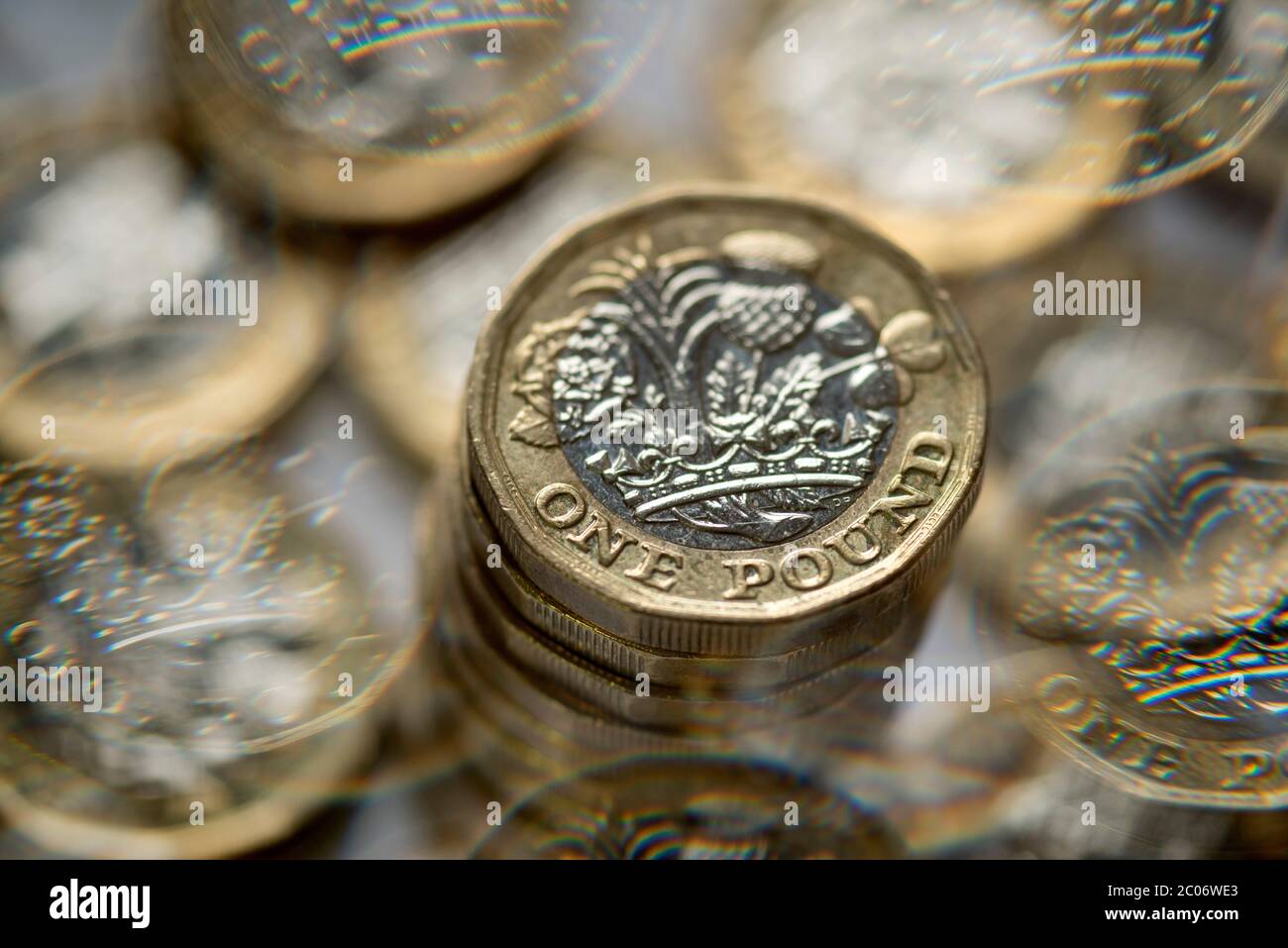 Monete da sterline (GBP) Foto Stock
