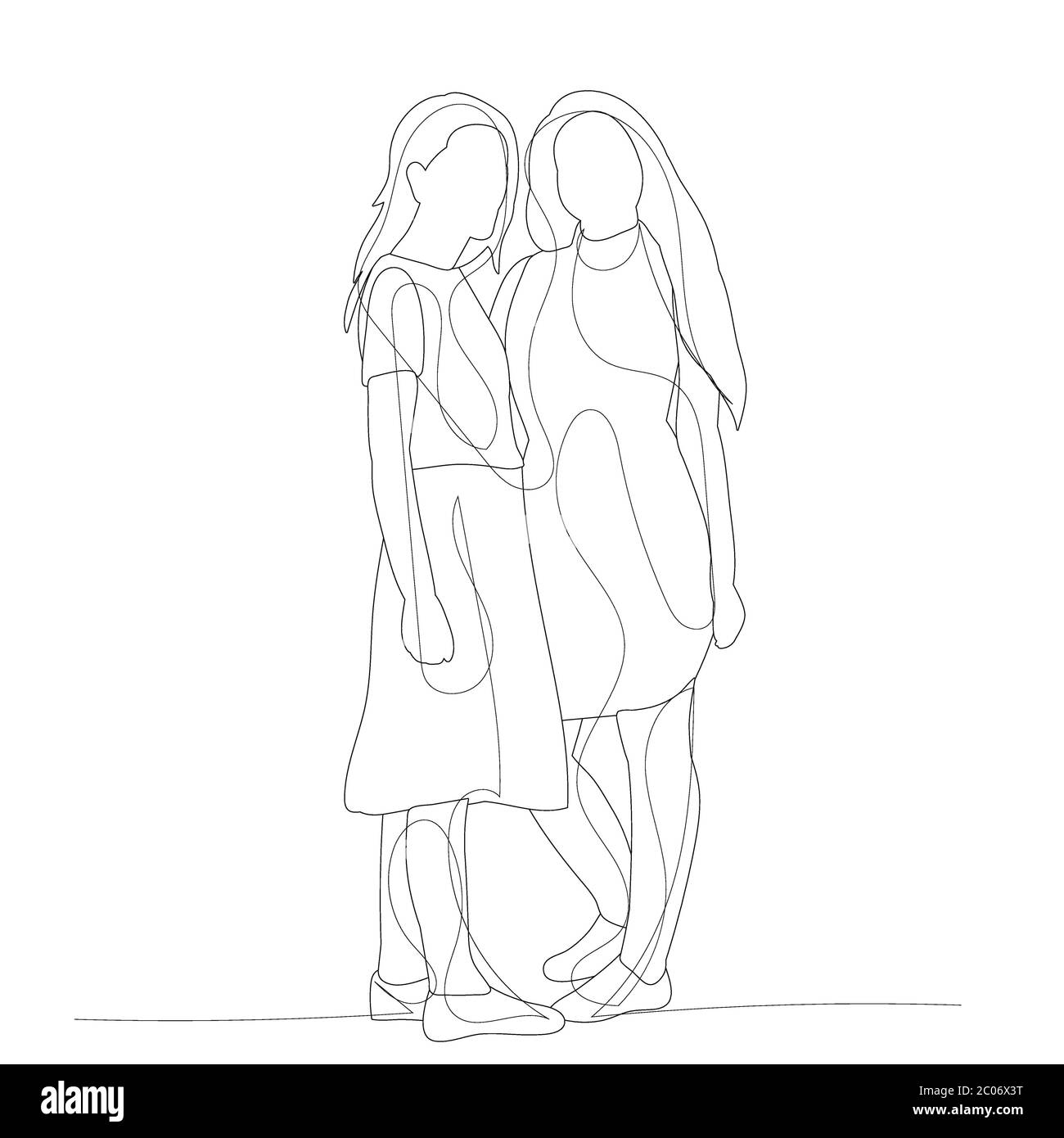 sfondo bianco, disegno di linea di una ragazza Illustrazione Vettoriale