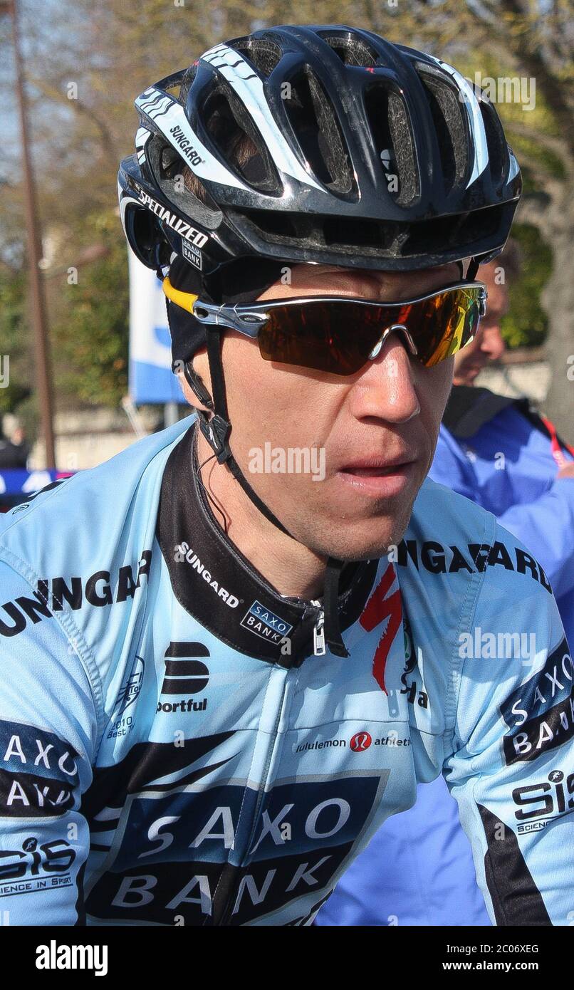 Chris Anker Sørensen di Saxo Bank-SunGard durante la Parigi - Nizza 2011, gara ciclistica di prima fase, Houdan - Houdan (154,5 km) il 06 marzo 2011 a Houdan, Francia - Foto Laurent Lairys / DPPI Foto Stock