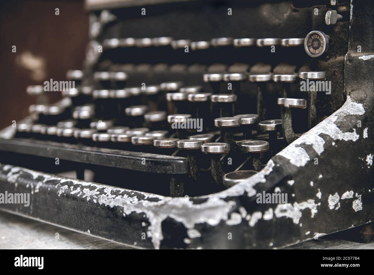 Dettaglio di una vecchia macchina da scrivere d'epoca Foto Stock