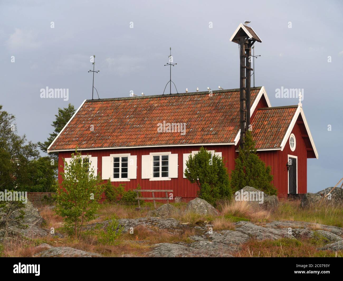 cappella del villaggio di pescatori Hölick, svezia Foto Stock