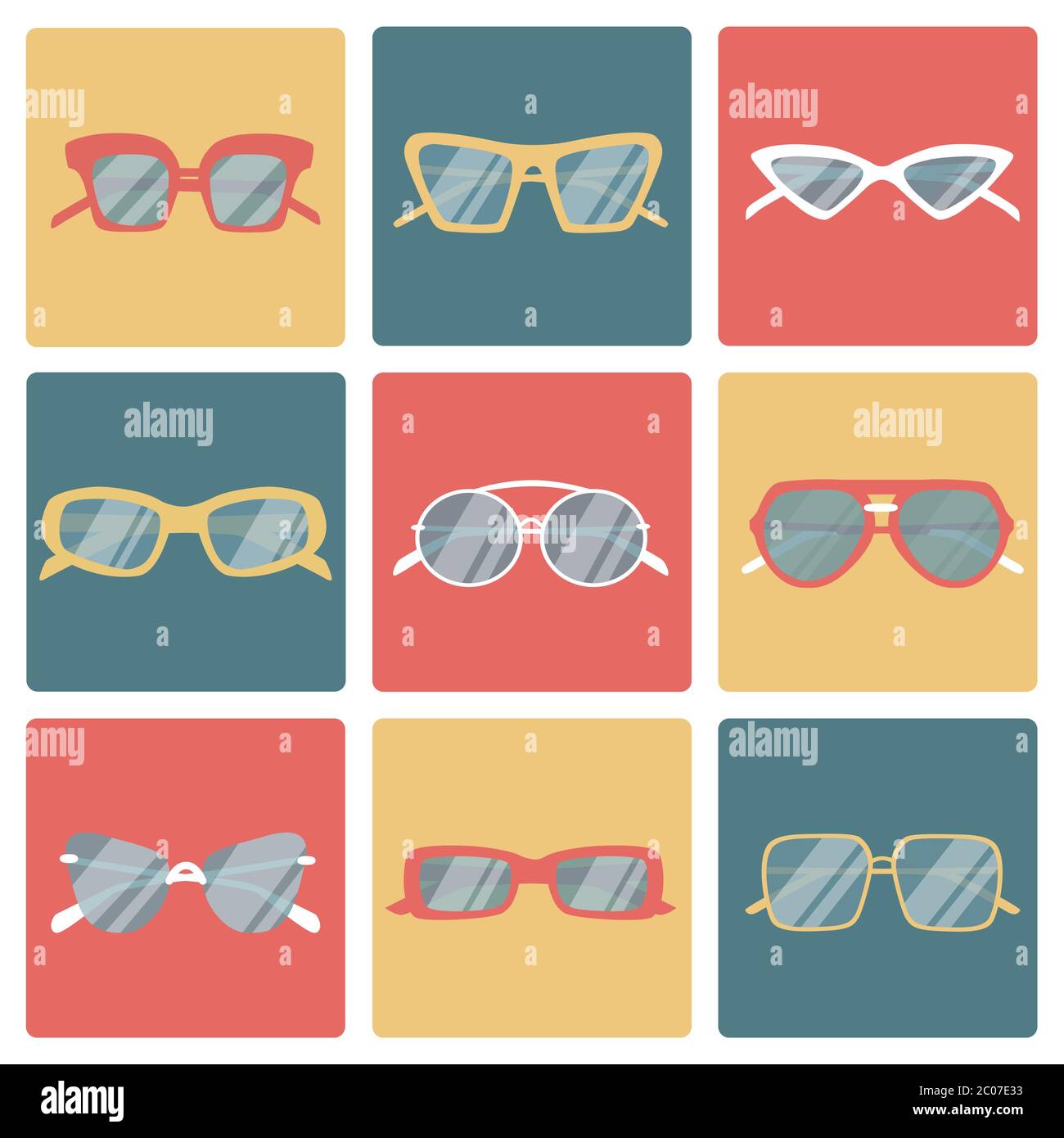Set vettoriale di icone di diverse forme occhiali da sole in stile piatto  alla moda. Collezione di occhiali estivi Immagine e Vettoriale - Alamy