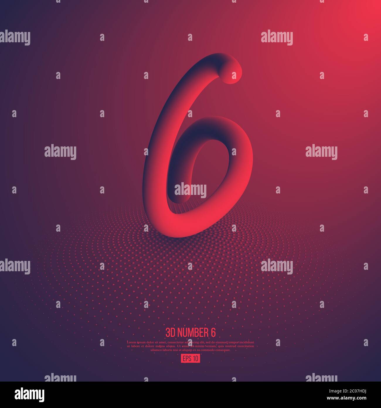 3d astratto a mano disegnato numero 6. Illustrazione Vettoriale