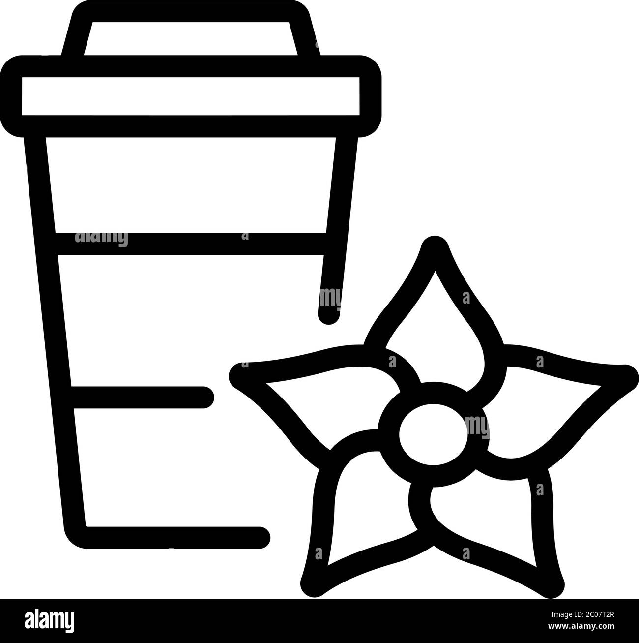 caffè con tazza di spezie alla vaniglia icona vettore contorno illustrazione Illustrazione Vettoriale