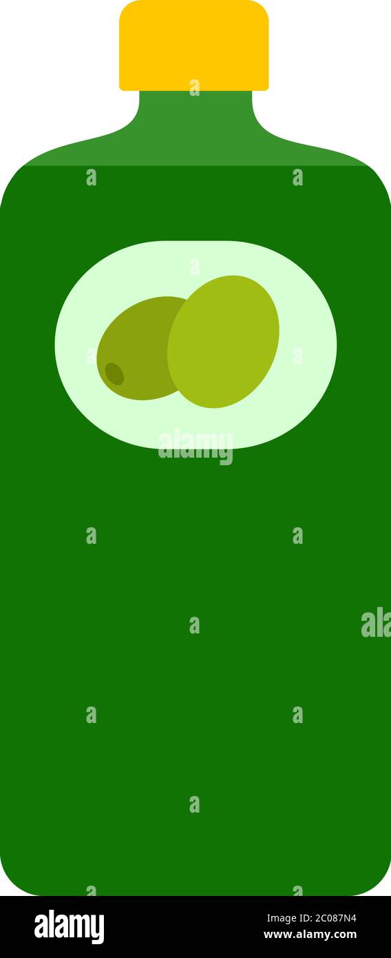 Bottiglia di olio d'oliva piatto icona vettore isolato Illustrazione Vettoriale
