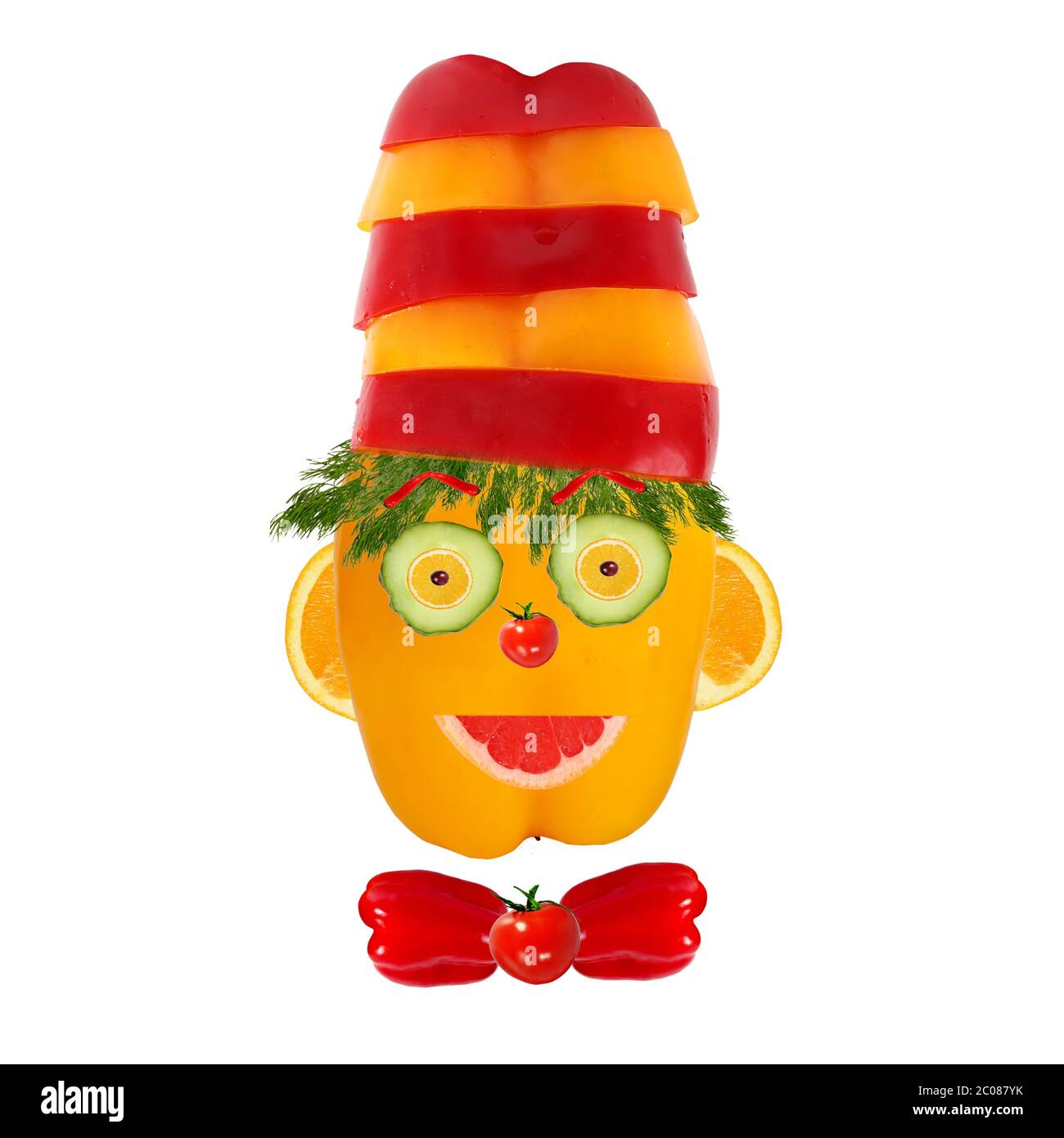 Ritratto sorridente dell'uomo fatto di verdure e frutta Foto stock - Alamy