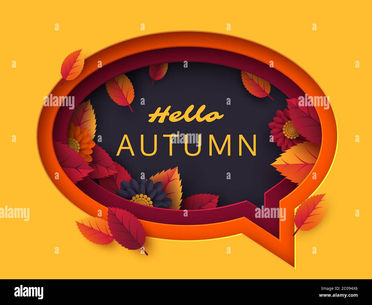 Ciao bolla di discorso autunno. Illustrazione Vettoriale