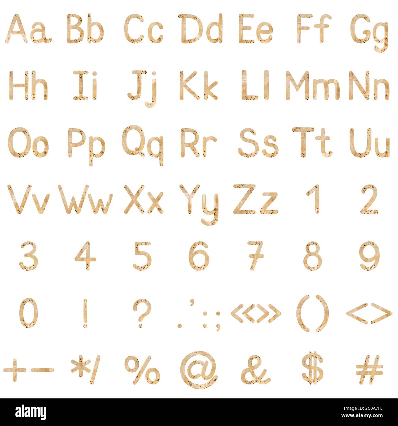 Set di lettere e cartelli, impiallacciatura di radice di pioppo Foto Stock