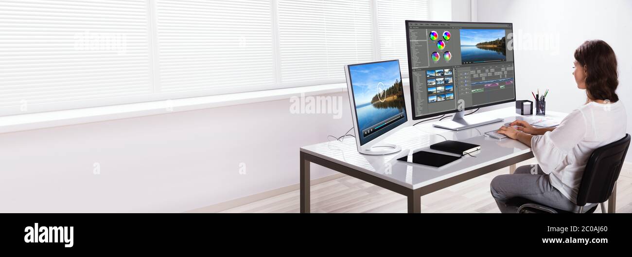 Software per computer con Editor video. Montaggio e modifica Foto Stock