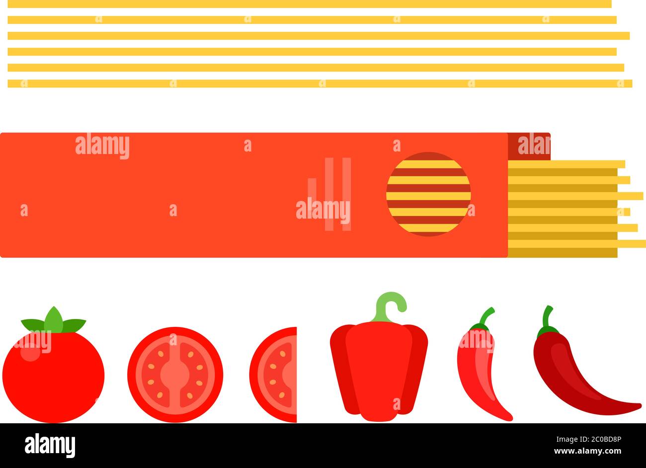 Spaghetti in scatola con pomodoro e peperoni in piano isolato Illustrazione Vettoriale