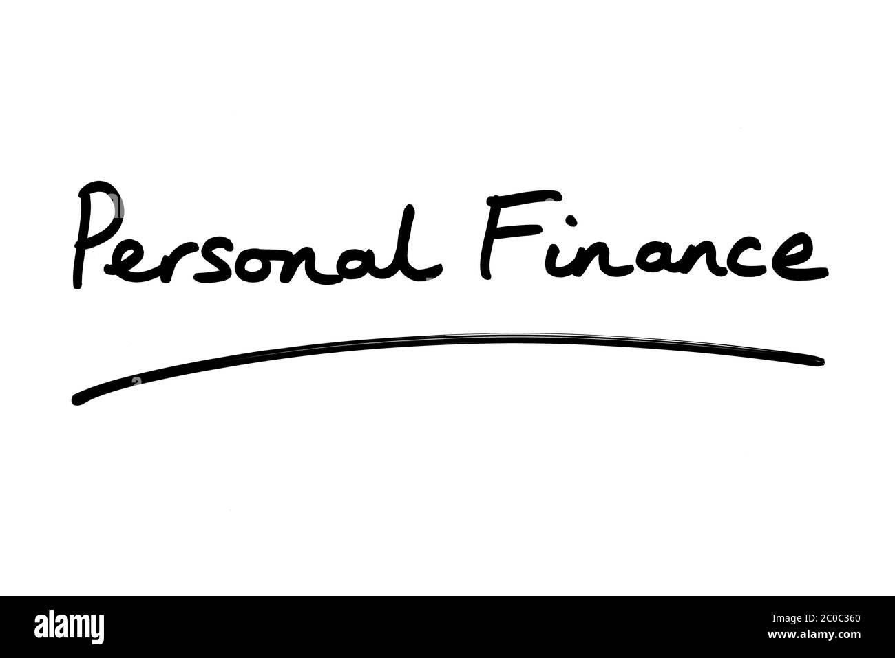 Finanza personale scritta a mano su sfondo bianco. Foto Stock