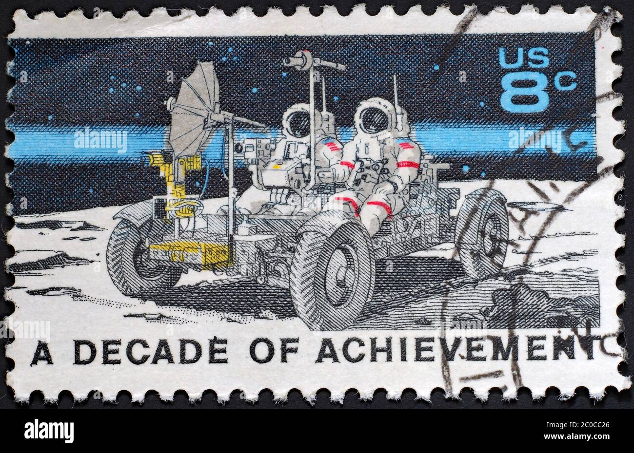 WASHINGTON - CIRCA 1979: Francobollo americano che mostra astronauti sul veicolo di esplorazione Lunar Rover Foto Stock