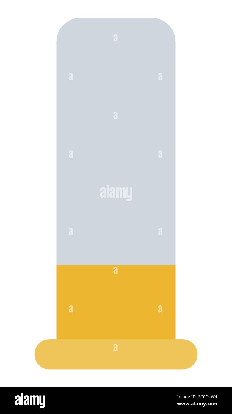 Cartuccia per fucile ad azione pompa, icona vettore bianca gialla isolata. Illustrazione Vettoriale