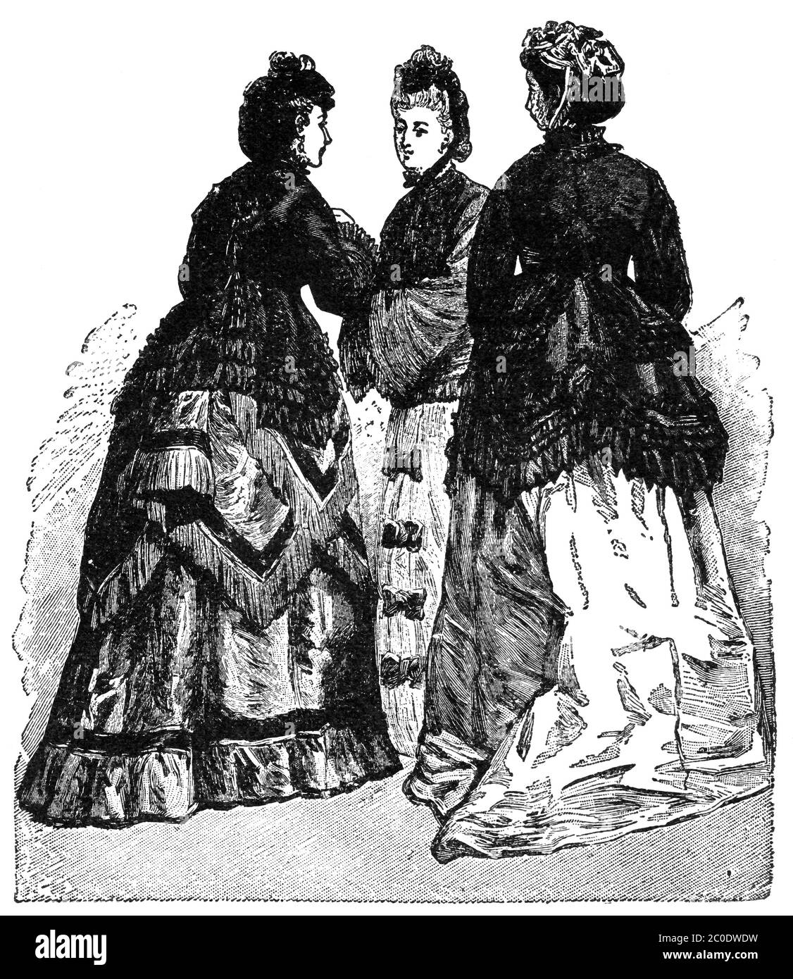 Abbigliamento da donna Street, 1872. Illustrazione del 19 ° secolo. Sfondo bianco. Foto Stock