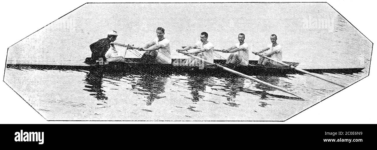 Canottaggio (sport). Illustrazione del 19 ° secolo. Sfondo bianco. Foto Stock