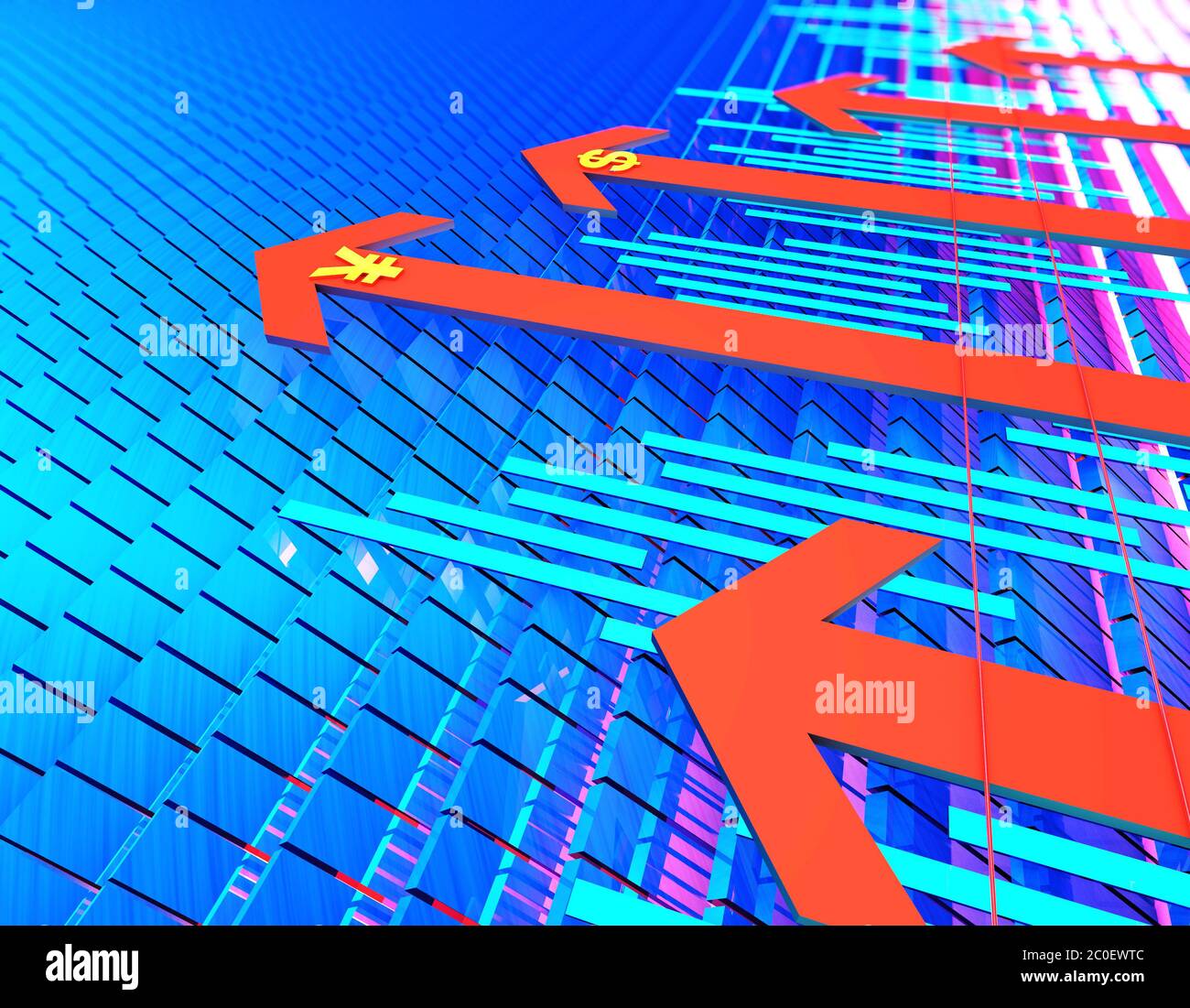 Freccia di successo del mercato azionario finanziario, dollaro e yuan Foto Stock