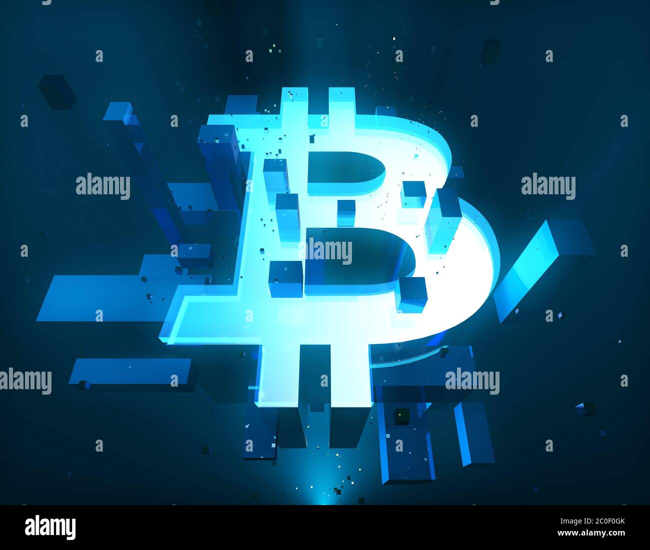 Tecnologia finanziaria elettronica, simbolo bitcoin, matrice di programmi Foto Stock