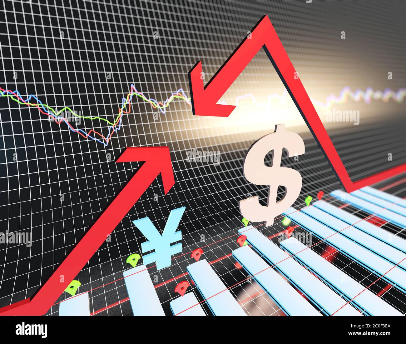 USD e RMB, concorrenza finanziaria ed economica Foto Stock