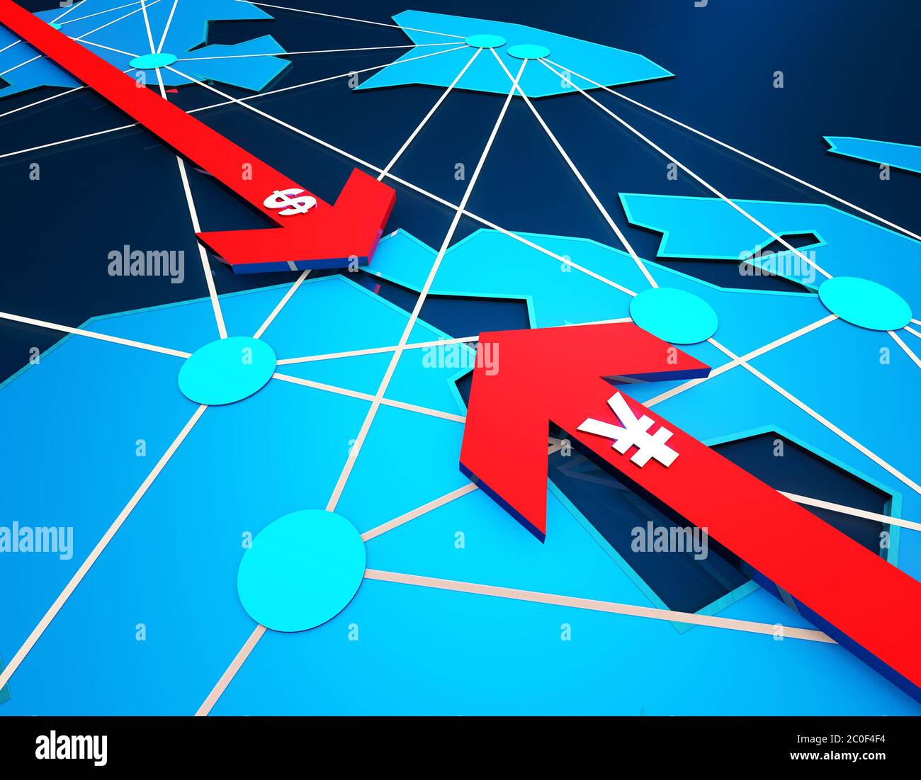 USD e RMB, concorrenza finanziaria ed economica e collegamenti di rete Foto Stock