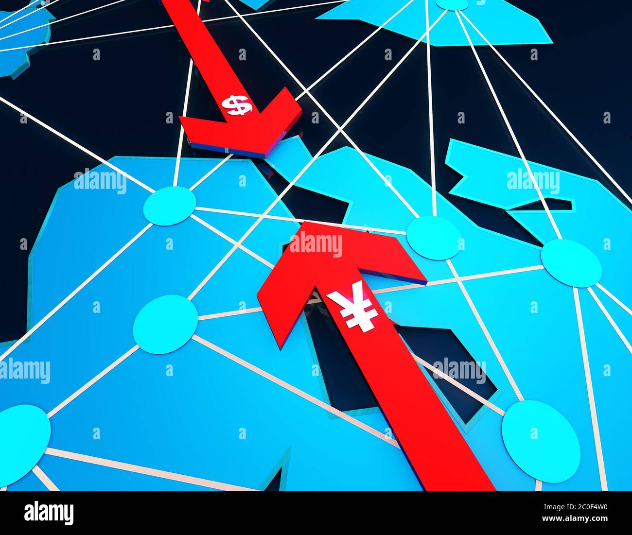 USD e RMB, concorrenza finanziaria ed economica e collegamenti di rete Foto Stock