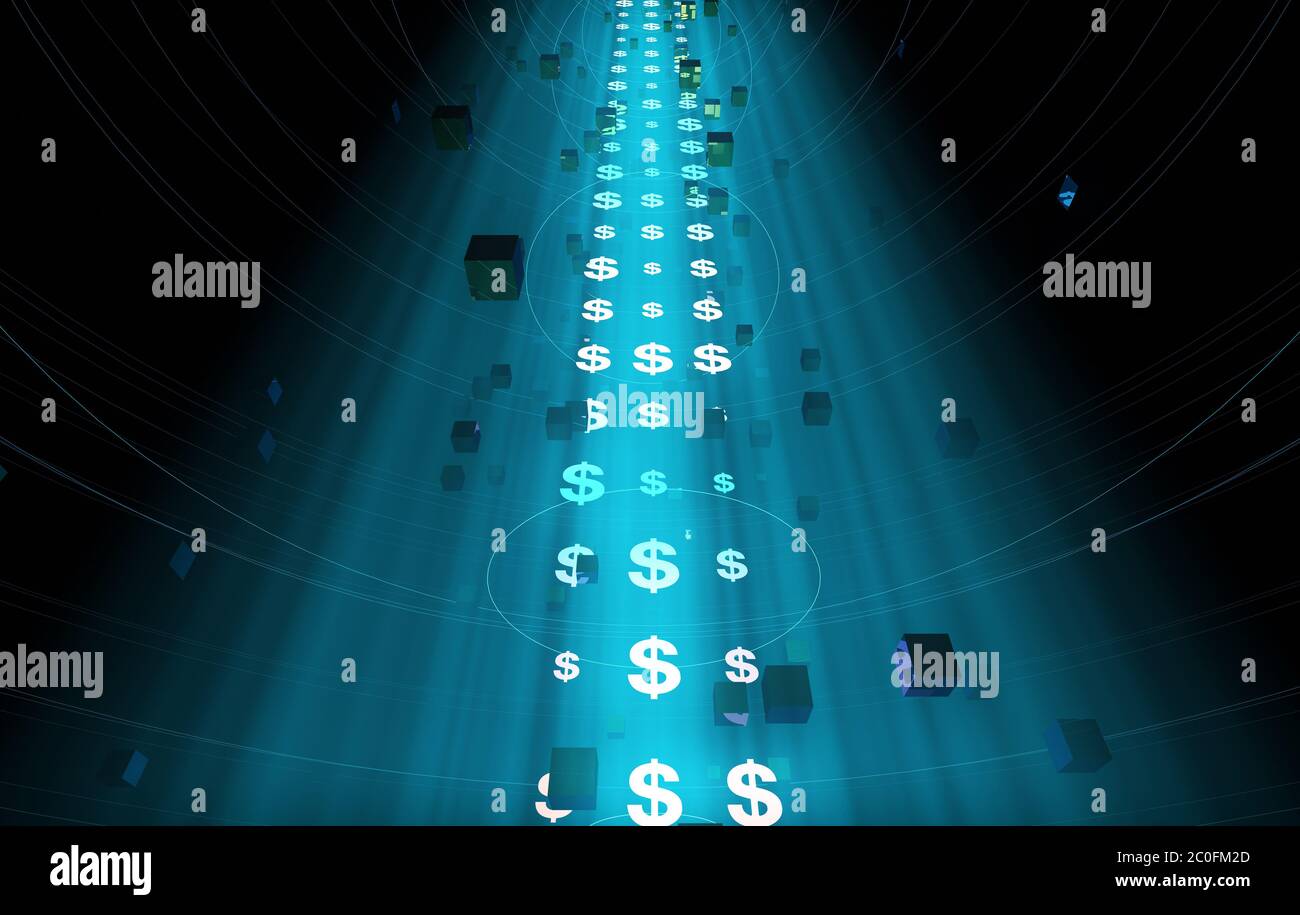 Tecnologia dati Internet, dollari USA, trasmissione di informazioni Foto Stock