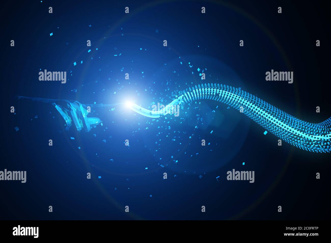 Trasmissione di dati di rete e dita di intelligenza artificiale Foto Stock