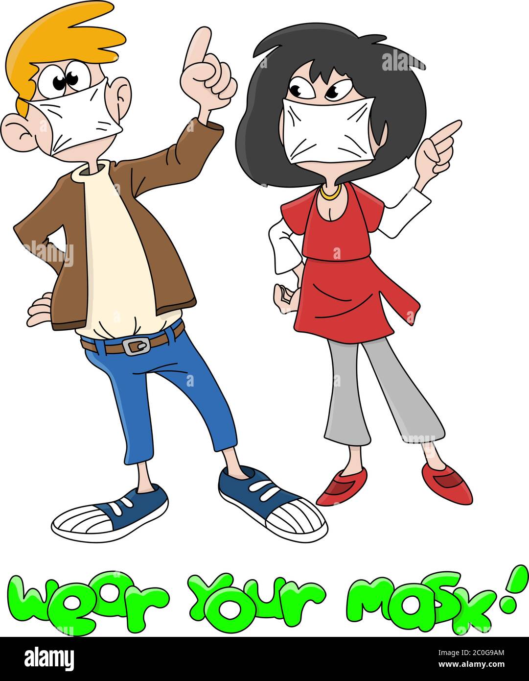 Cartoon persone che indossano le loro maschere per essere al sicuro da Corona virus illustrazione vettore Illustrazione Vettoriale