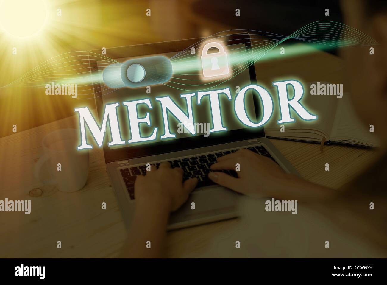 Nota di scrittura che mostra la guida. Concetto di business per un individuo che si allena e guida qualcuno che ha il potenziale Foto Stock