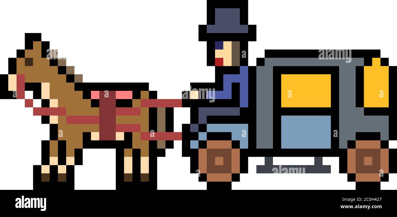 vettore pixel art brougham carrozza cavallo cartoon isolato Illustrazione Vettoriale