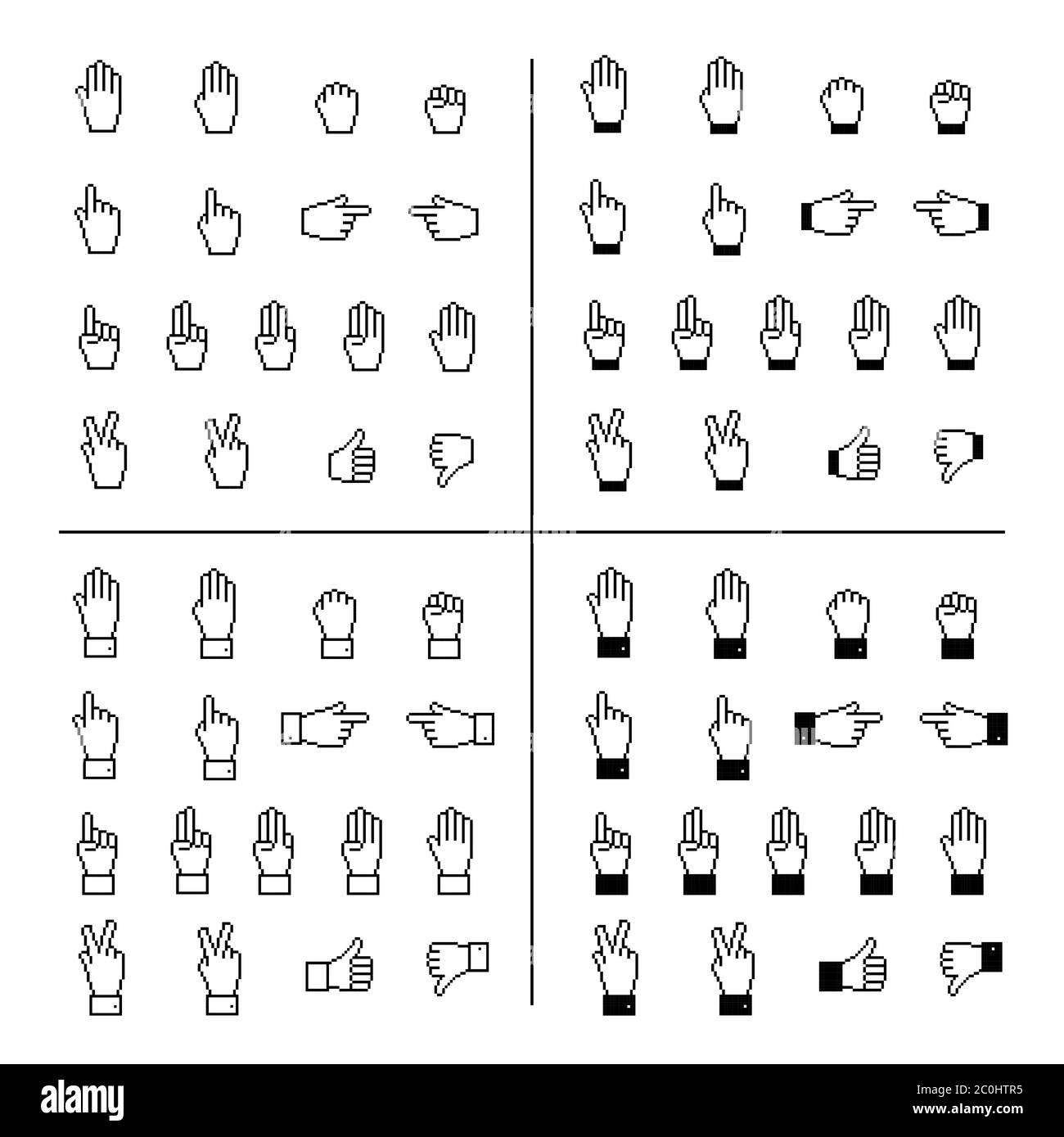 Set di icone del cursore Web. Cursore a mano pixel vettoriali. Elemento Web classico. Cursore del mouse. Puntatori a mano. Indicatori del mouse pixel. Pixel art. Design per giochi. Web Illustrazione Vettoriale