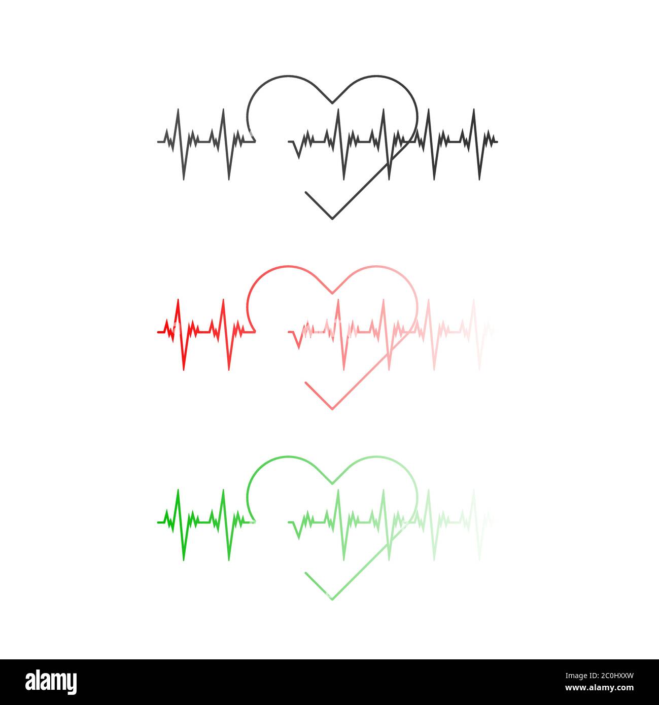 Cardiogramma o elettrocardiografo a battito cardiaco. Set di icone elettrocardiogramma vettoriale. Frequenza cardiaca. Test ECG o ECG. Grafico del battito cardiaco. Illustrazione grafica isolata Illustrazione Vettoriale