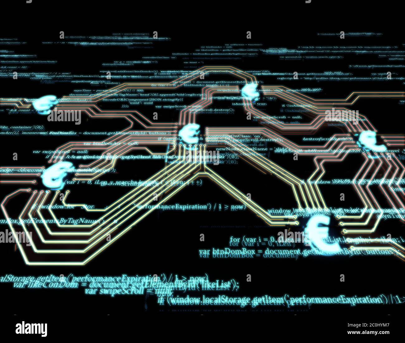 Scheda a circuito stampato ed Euro, protezione dei dati della rete finanziaria Foto Stock