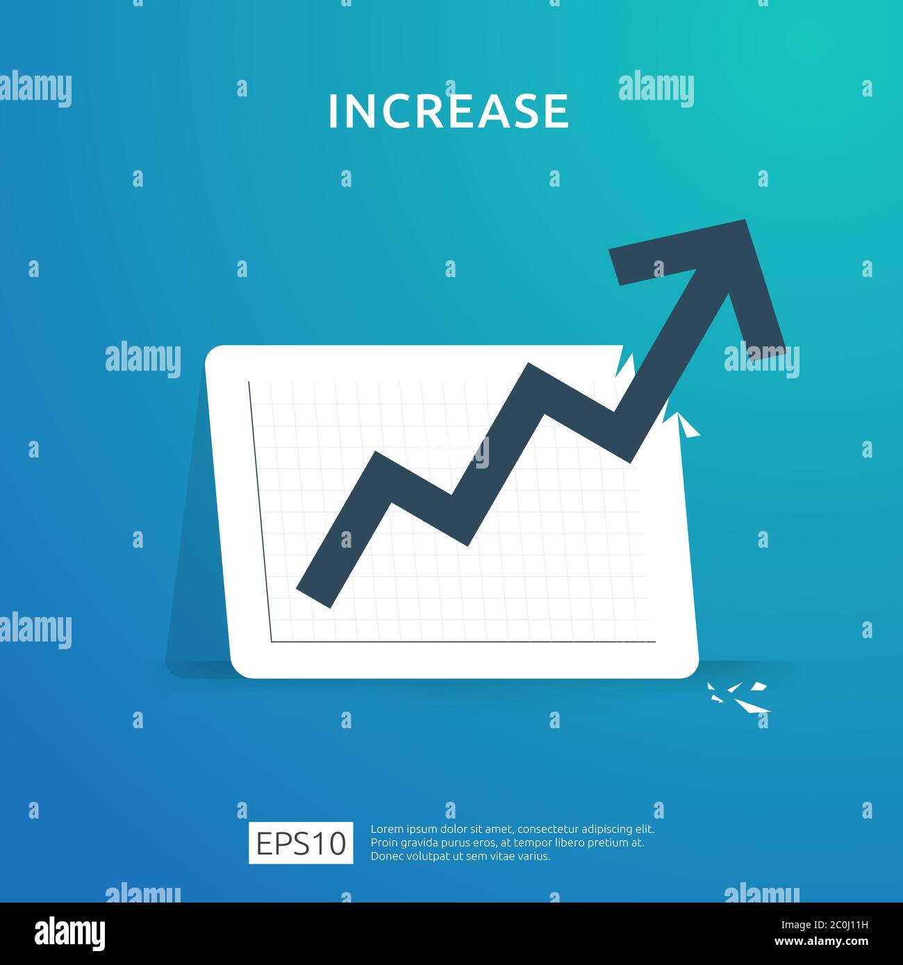 grafico statistico freccia di aumento per il profitto di affari o la crescita di reddito di stipendio. Grafico delle prestazioni finanziarie del concetto di ROI del ritorno sugli investimenti. Stile piatto Illustrazione Vettoriale