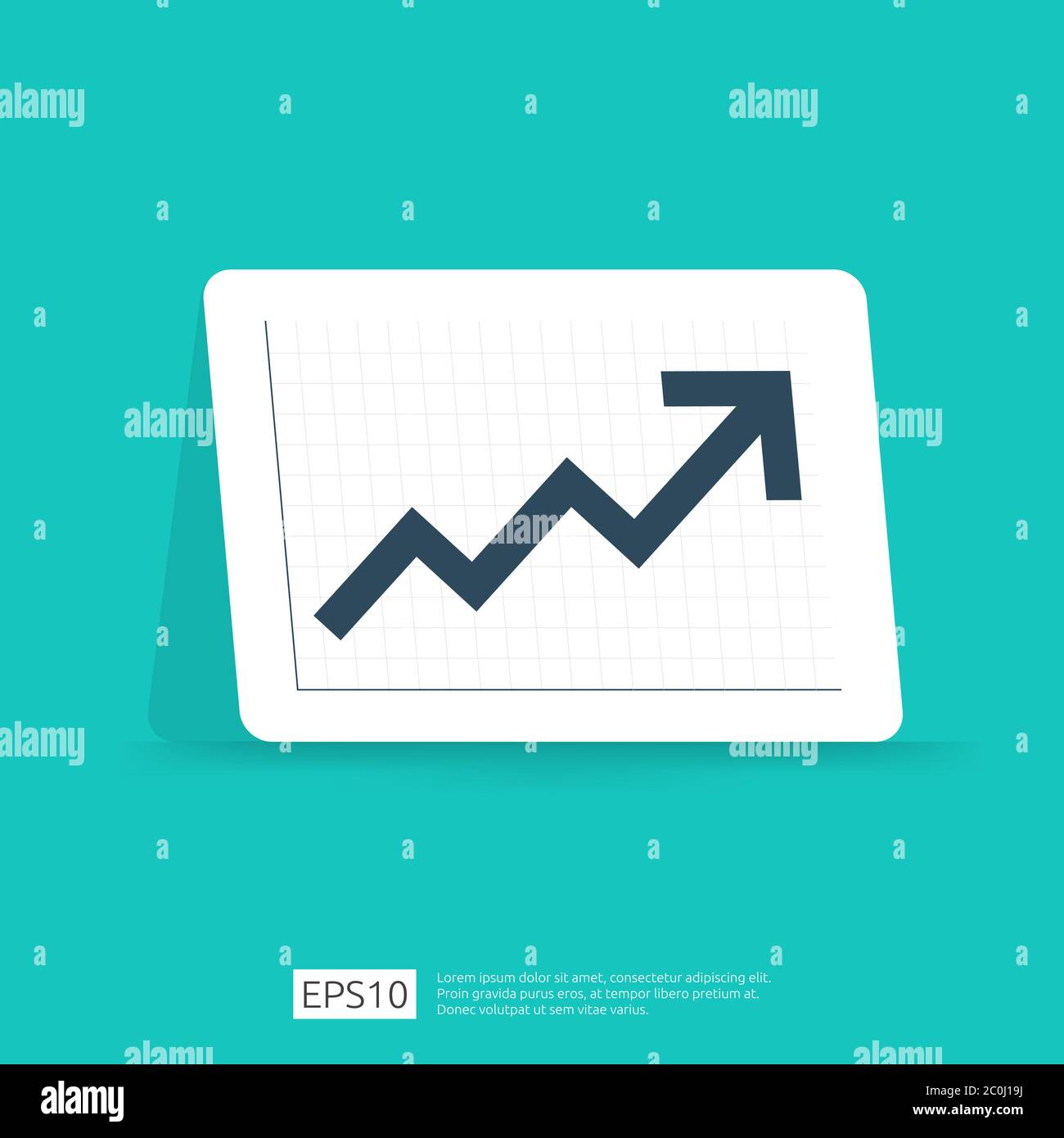 grafico statistico freccia di aumento per il profitto di affari o la crescita di reddito di stipendio. Grafico delle prestazioni finanziarie del concetto di ROI del ritorno sugli investimenti. Stile piatto Illustrazione Vettoriale