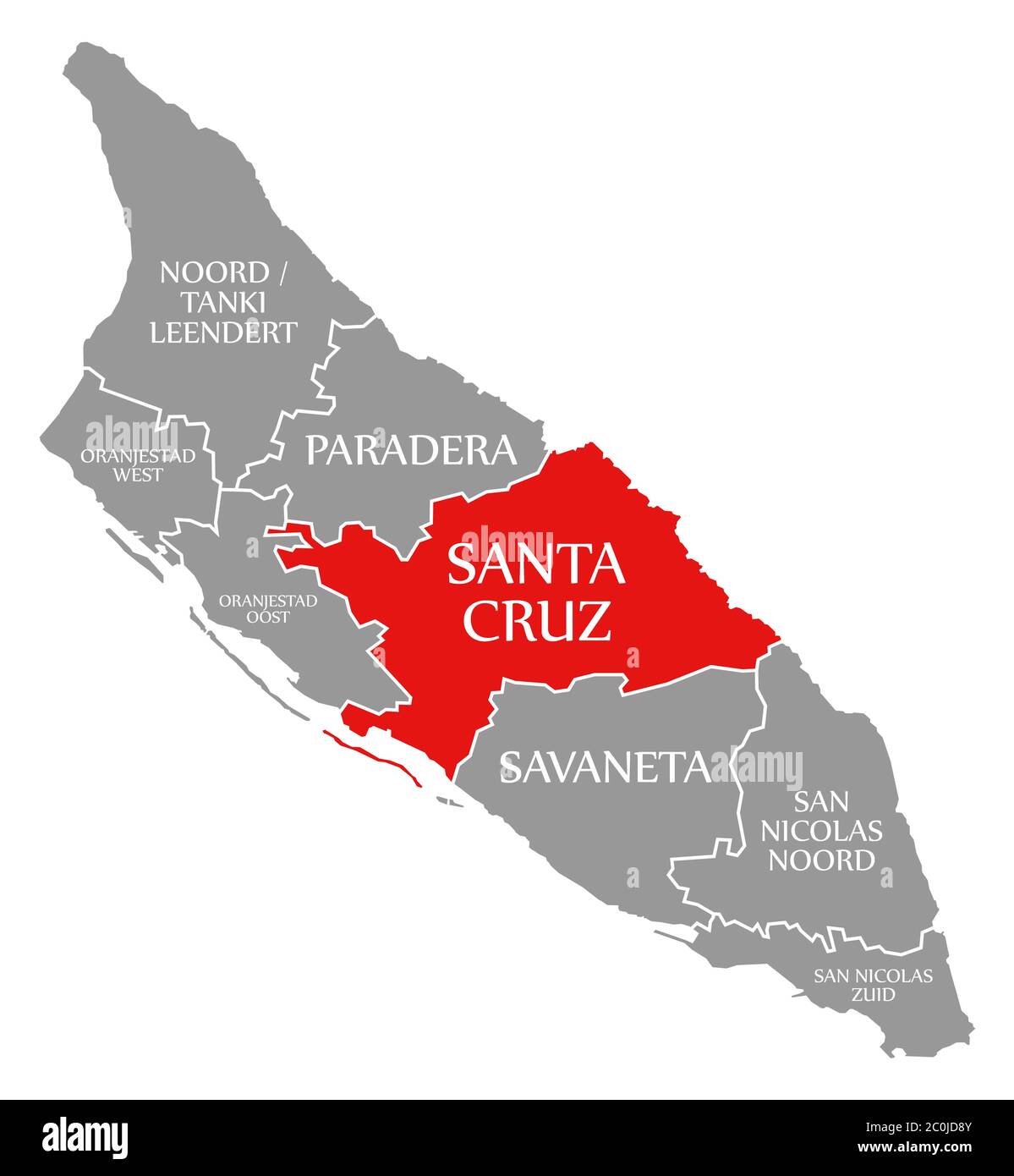 Santa Cruz rosso evidenziato sulla mappa di Aruba Foto Stock